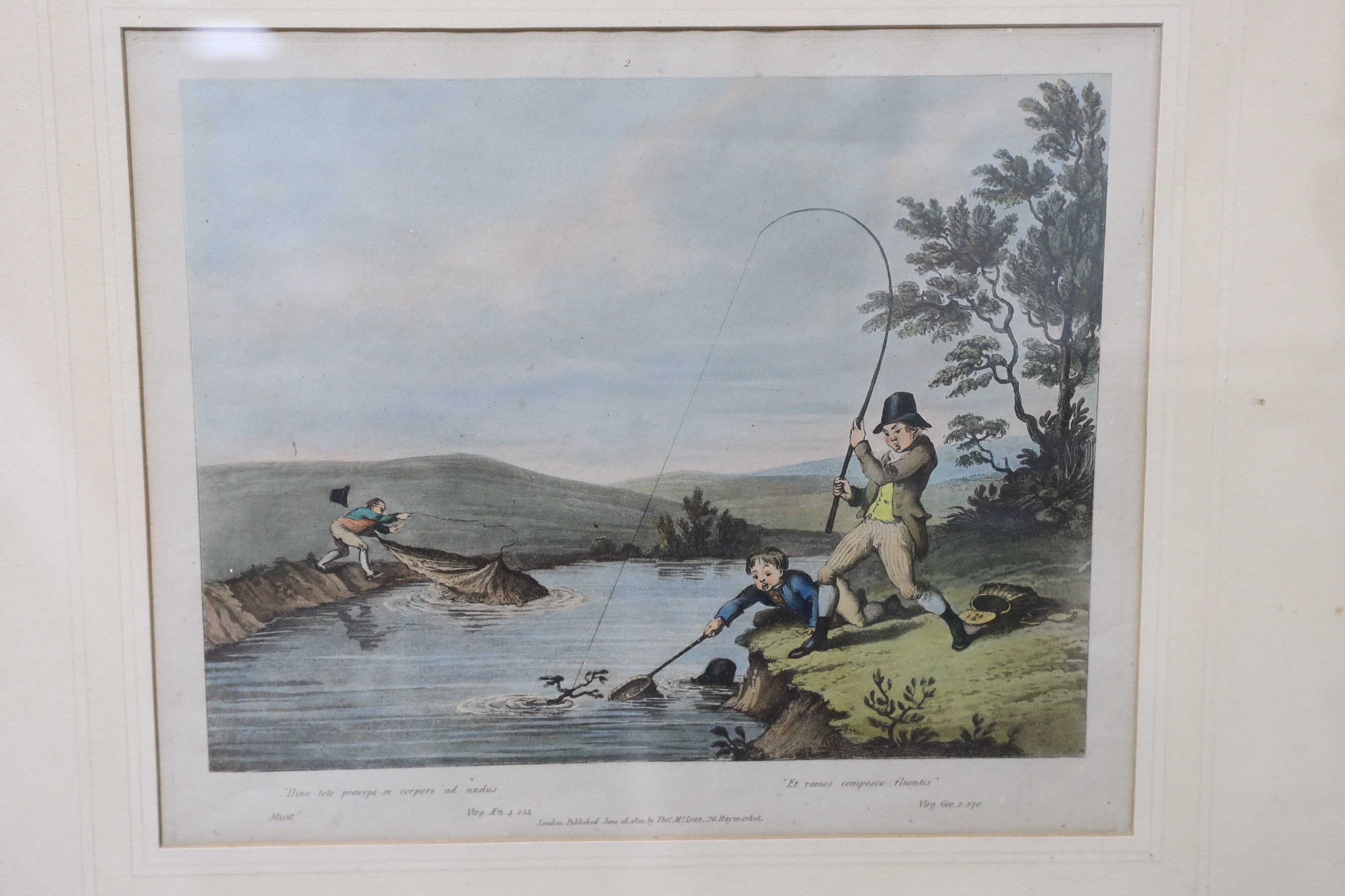 Thomas McLean Publ., a set of six colour prints, Angling cartoons, 24 x 29cm